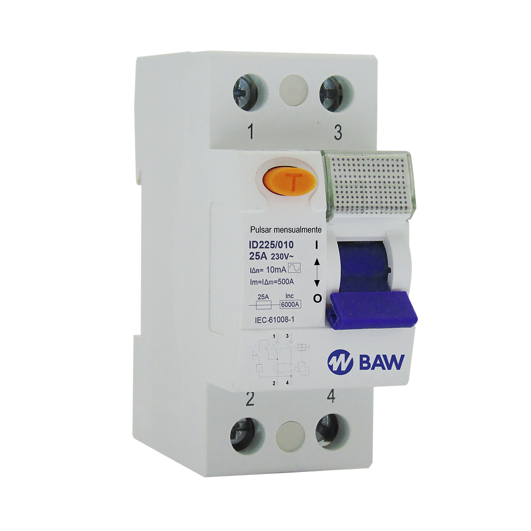 Interruptor diferencial 2P In=25A  I∆n=10mA 