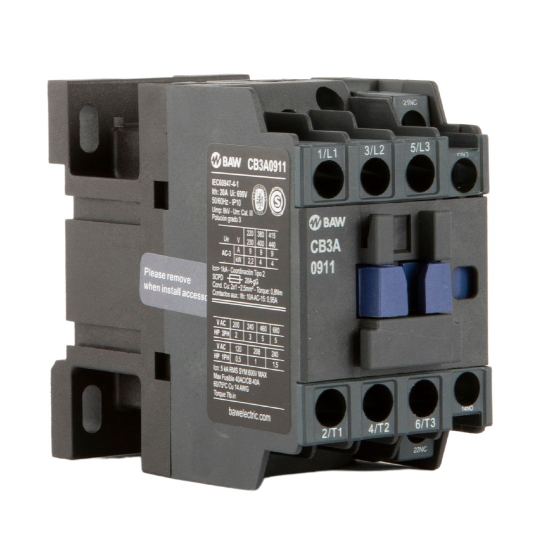 Contactor 3P. 4kW AC3 9A 1Na+1Nc Bobina 220Vca 50-60Hz