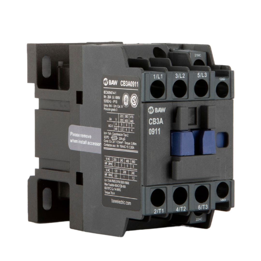 Contactor 3P. 4kW AC3 9A 1Na+1Nc Bobina 380Vca 50-60Hz