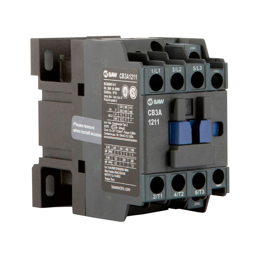 Contactor 3P. 5,5kW AC3 12A 1Na+1Nc Bobina 220Vca 50-60Hz