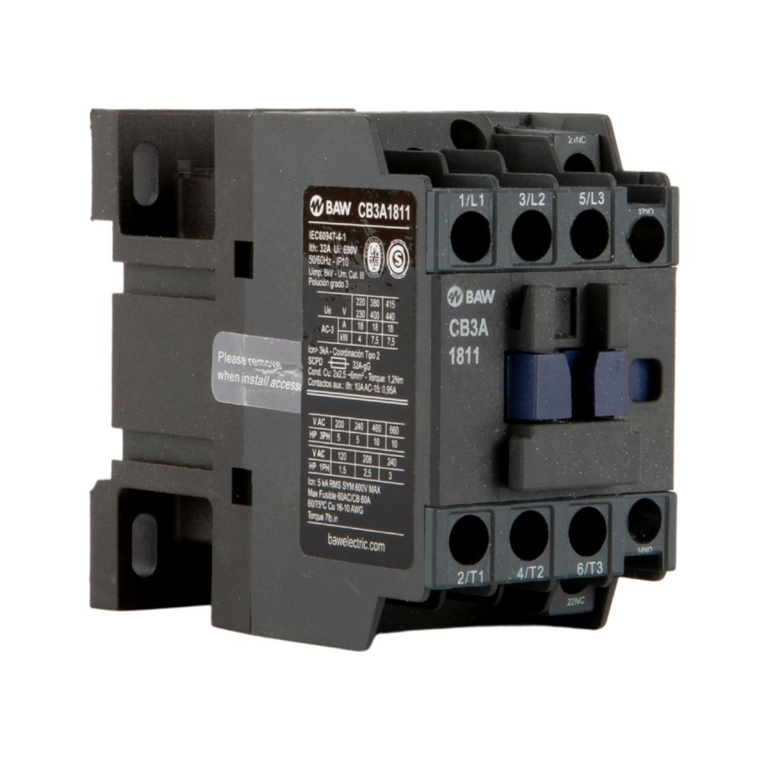 Contactor 3P. 7,5kW AC3 18A 1Na+1Nc Bobina 220Vca 50-60Hz