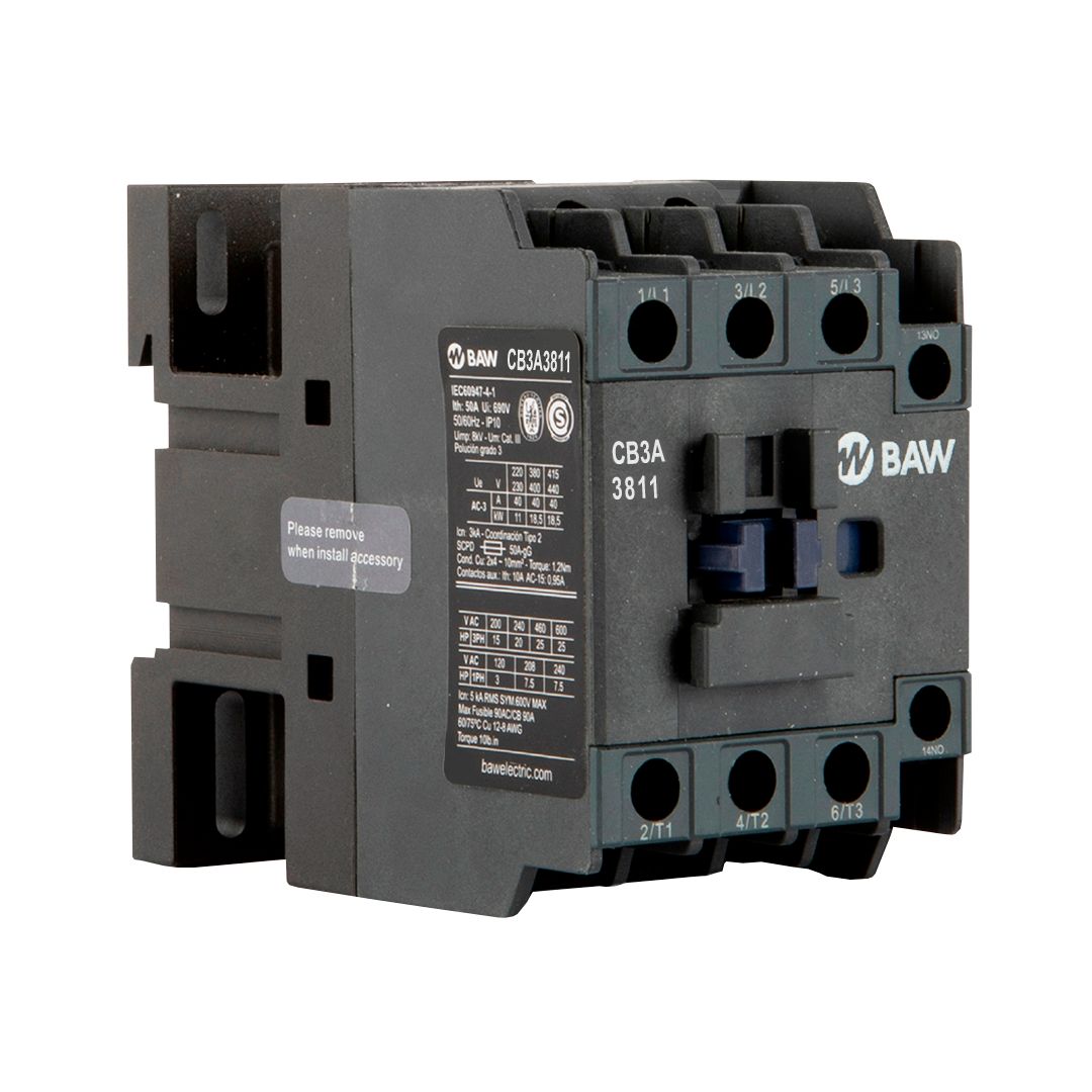 Contactor 3P. 18,5kW AC3 38A 1Na+1Nc Bobina 220Vca 50-60Hz