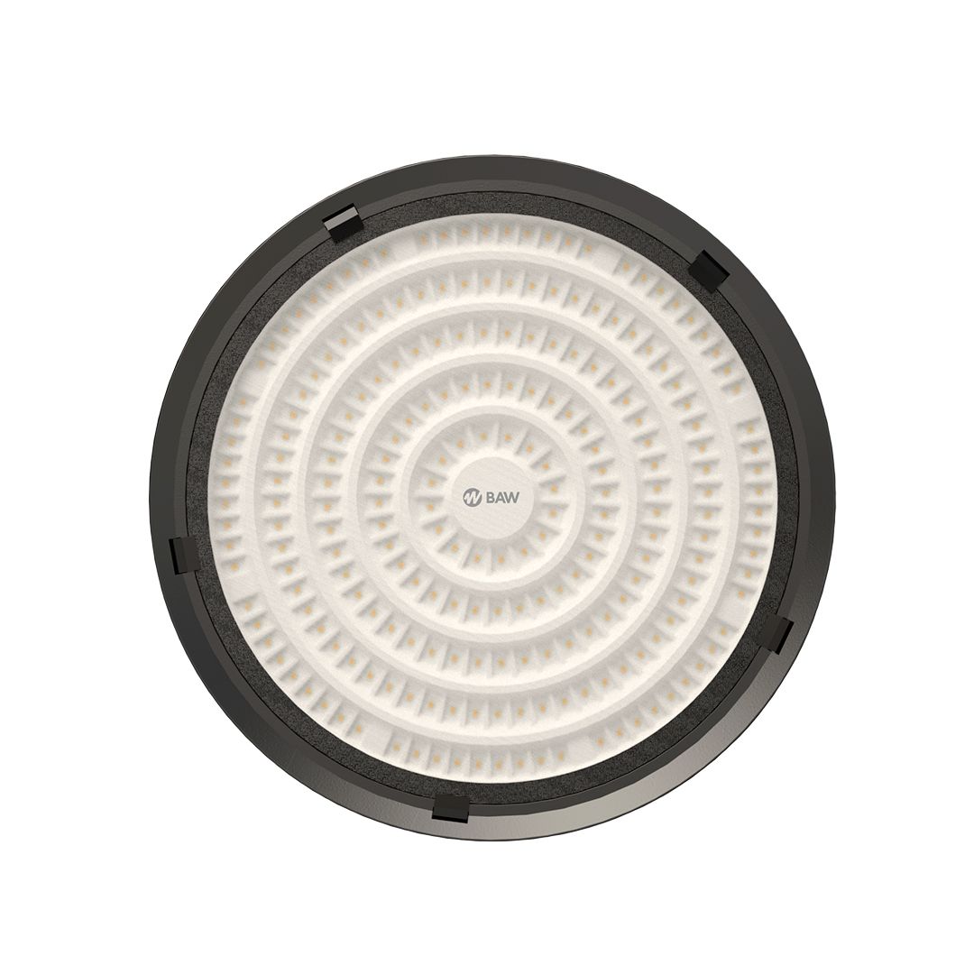 Luminaria LED galponera UFO, uso industrial, 220V~, 50-60Hz, 200W Temp. Color: 6500° K