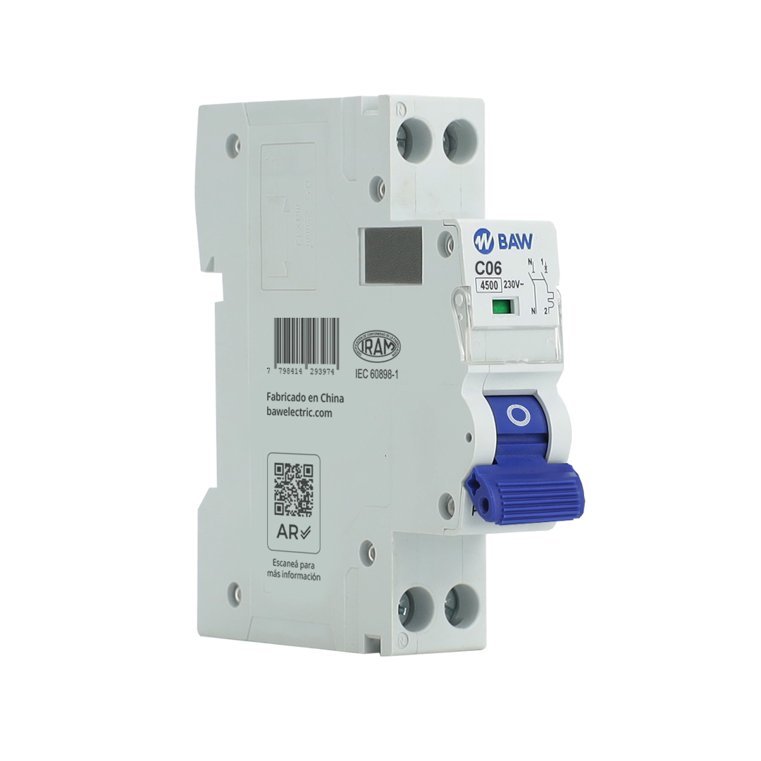 Interruptor Termomagnético TMg 1P+N en 1 módulo 6A Icn = 4,5kA Curva C