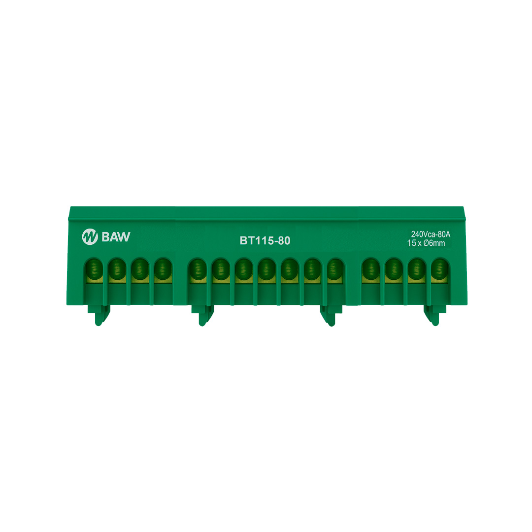 Repartidor modular 1P Tomas: 15 (1,5-6mm²) 108x14x27mm. VERDE