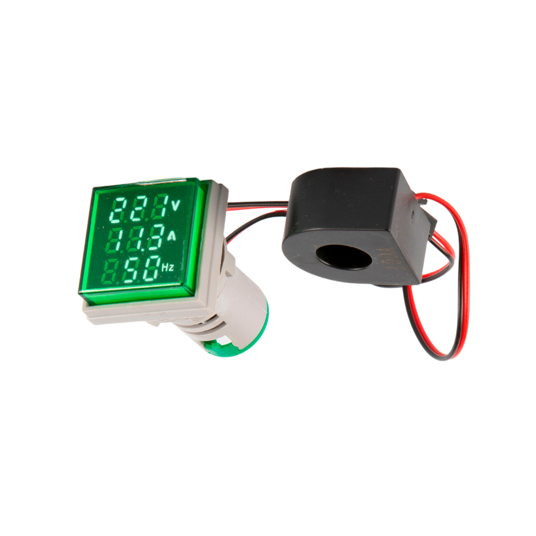Mini Volt-Amp-Hz digital LED 80-500Vca, 100A~ 20-75Hz. ROJO