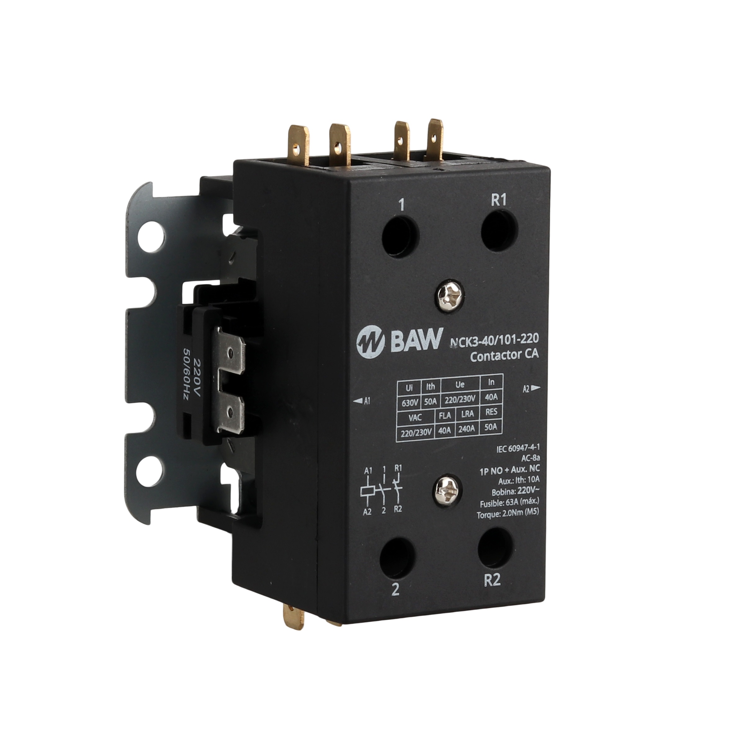 Contactor para refrigeración 40A 1P NO + 1NC bobina 220V