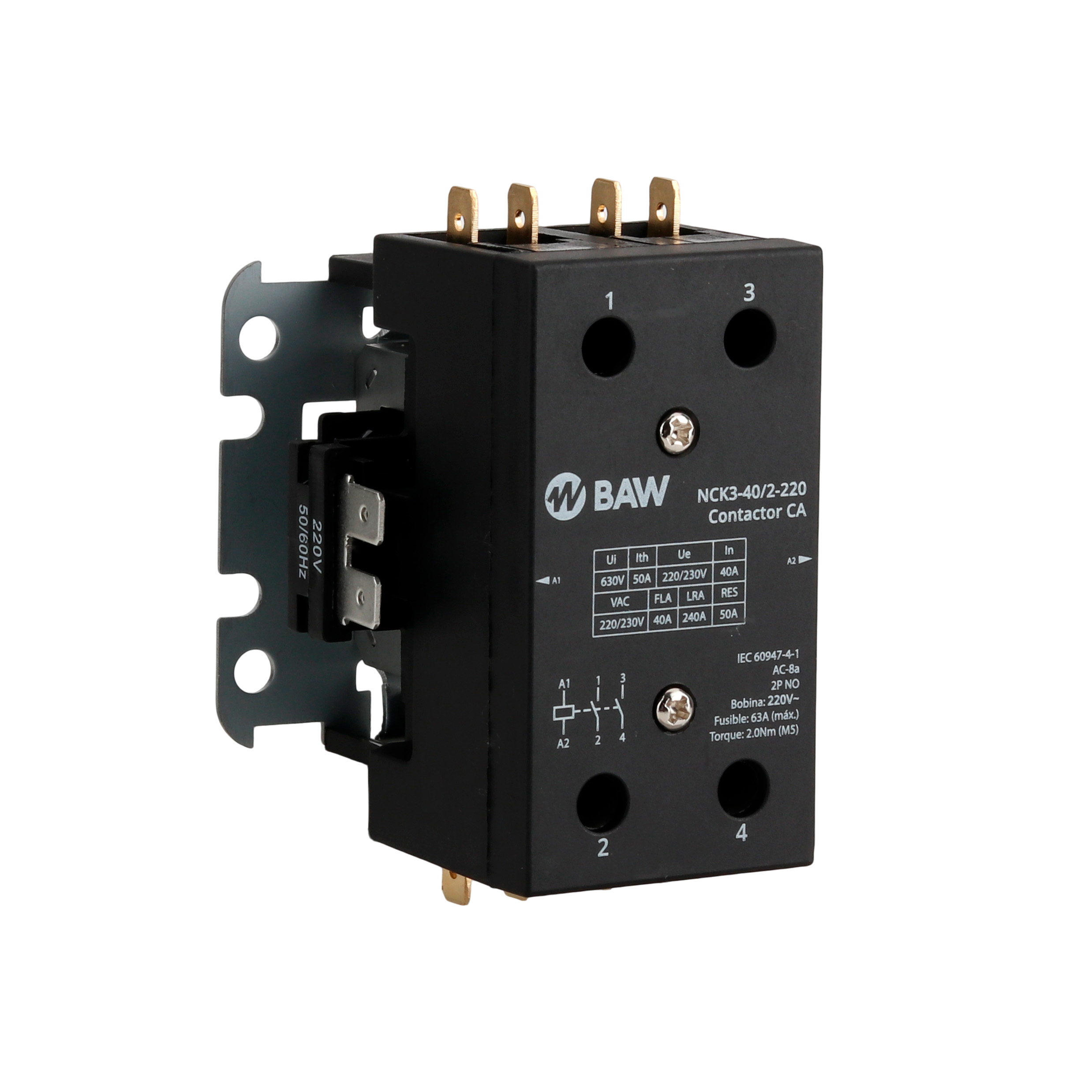 Contactor para refrigeración 40A 2 polos NO bobina 220V